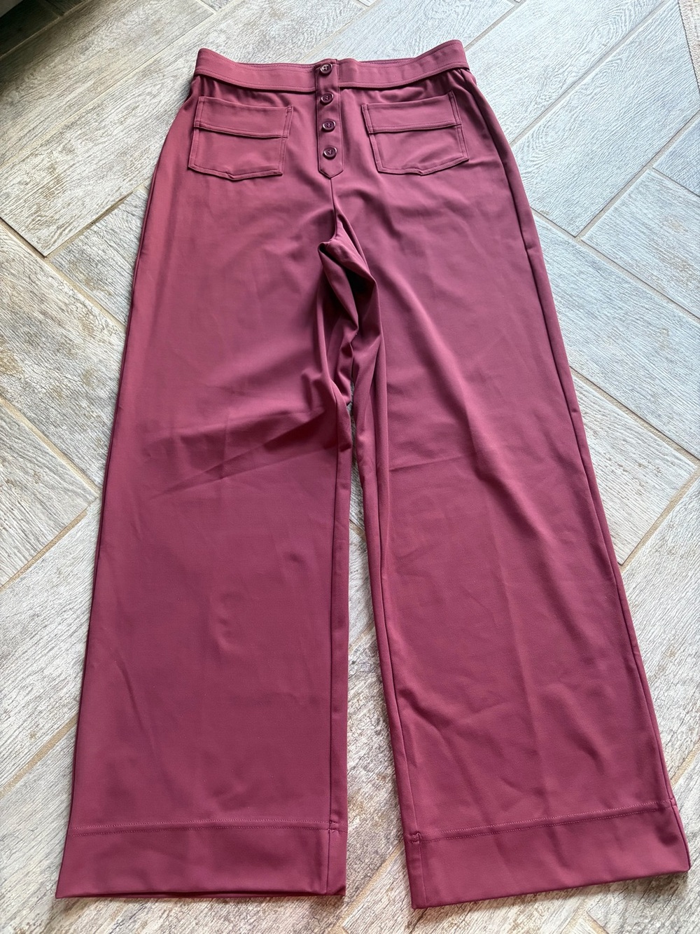 Halara Wide Leg Button-Front Pants in Burgundy Large